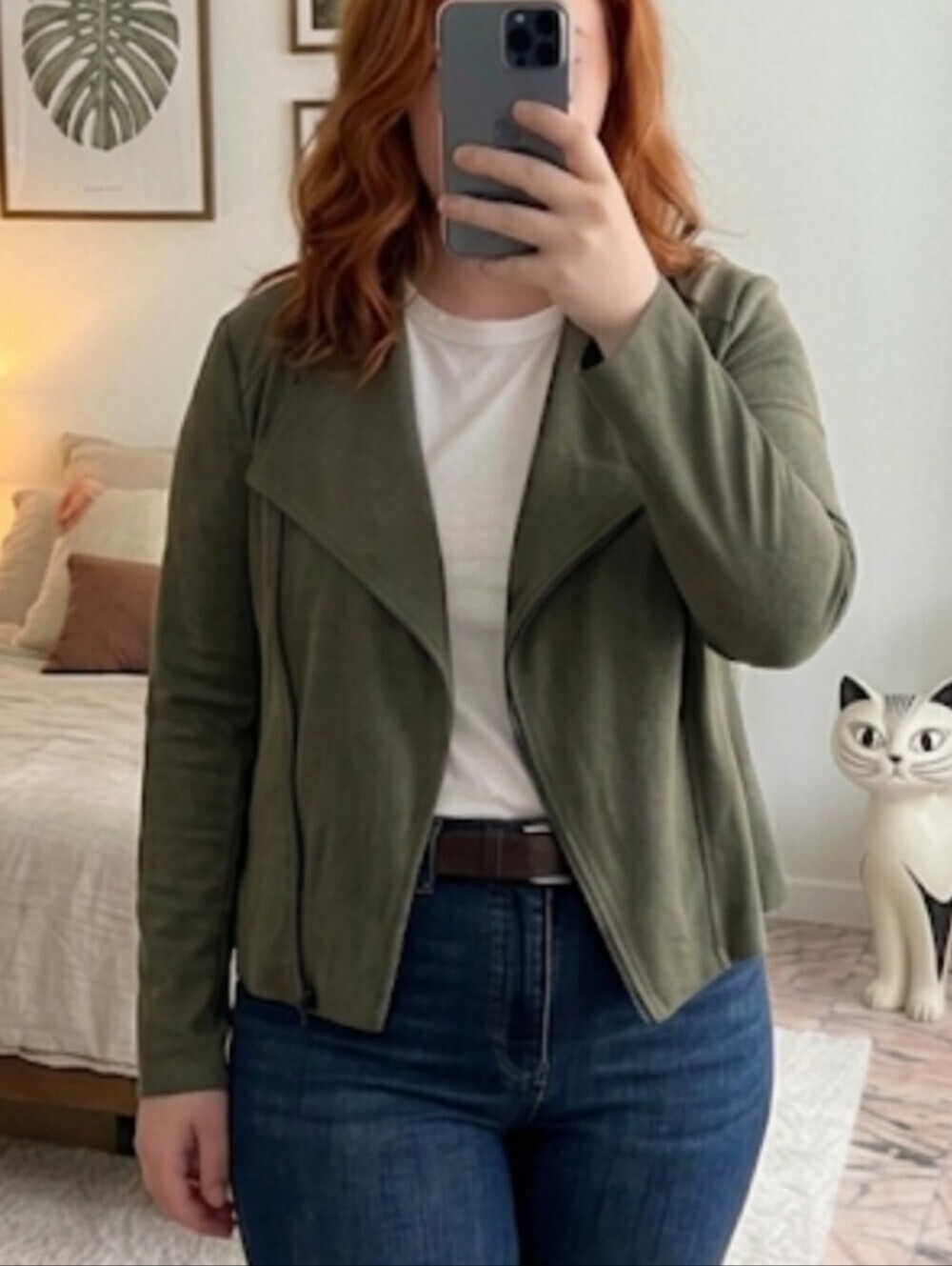 Blank NYC Asymmetrical Moto Jacket 1X Sunny Days Faux Suede Zip Up Green